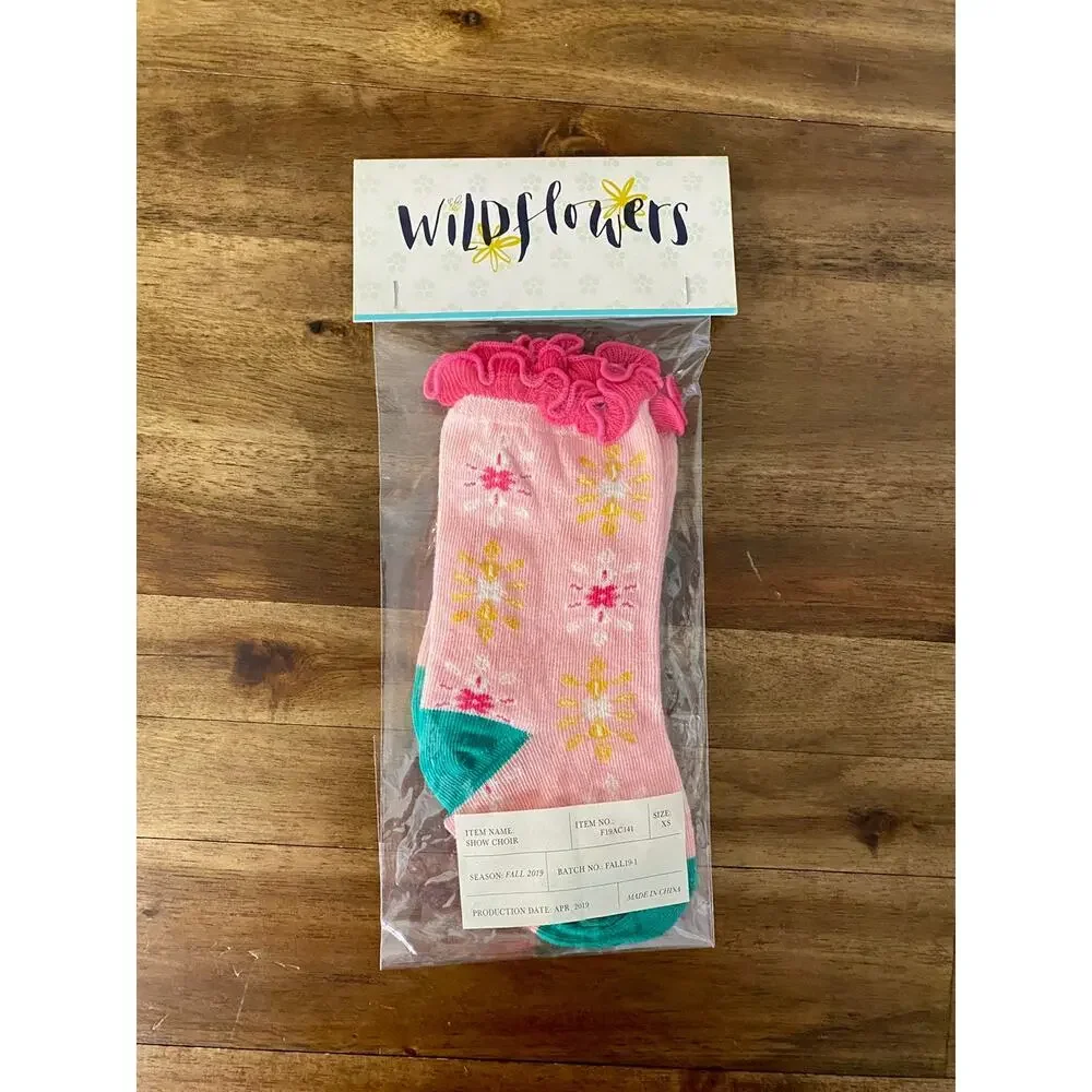 NIB Wildflowers Happy Go Lucky Pink Green Show Choir Knit Floral Socks Girls XS